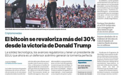 Entrevista para el periódico La Provincia sobre el incremento de cotización de Bitcoin tras la victoria Trump