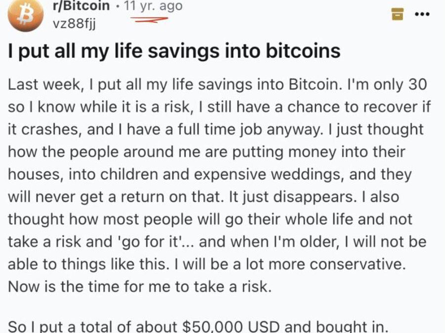 Leyenda Bitcoin: ¡Convirtió $50,000 en $50 millones en 11 años!